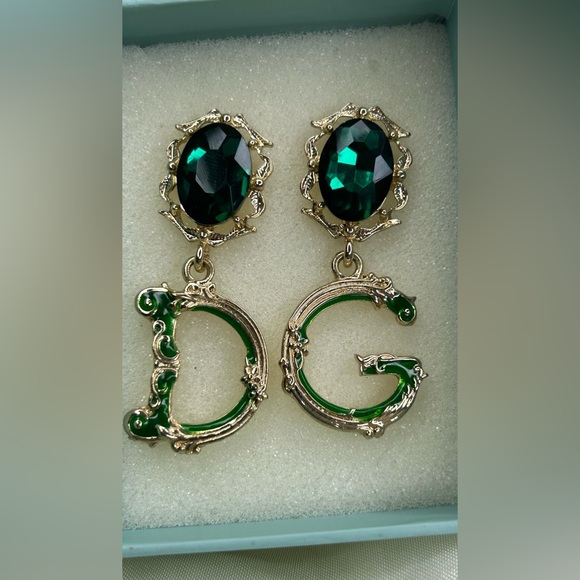 Dolce & Gabbana Initials Emerald Dangled Earrings - Picture 2 of 3